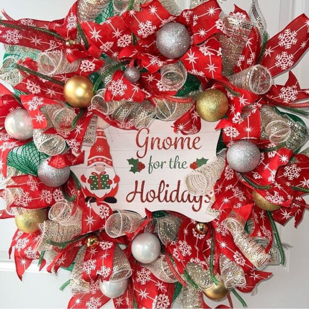Christmas Deco Mesh Wreath “merry christmas gnome for the holidays